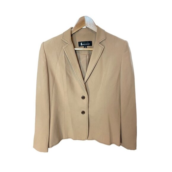 Vintage 90s Larry Levine Tan Three Button Suit Jacket Blazer Sz 6 - Picture 1 of 10